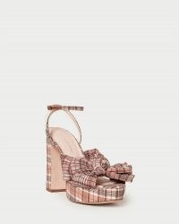 LOEFFLER RANDALL Natalia Plaid Platform Bow Heel ~ tartan block heel platforms ~ womens feminine check print ankle strap sandals