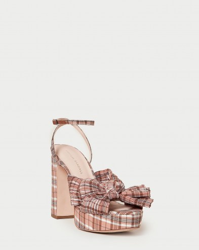 LOEFFLER RANDALL Natalia Plaid Platform Bow Heel ~ tartan block heel platforms ~ womens feminine check print ankle strap sandals