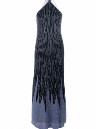 M Missoni halterneck lurex-detail knit dress blue/black / glamorous metallic thread evening evening dresses - flipped