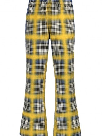 Marni two-tone flared trousers blue / yellow check | womens crop hem retro pants - flipped