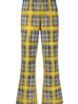 Marni two-tone flared trousers blue / yellow check | womens crop hem retro pants