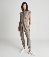 REISS MATI TEXTURED WOOL BLEND JUMPSUIT NEUTRAL / womens casual cap sleeve jumpsuits / luxe loungwear / chic lounge fashion