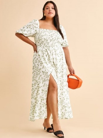REFORMATION Meadow Dress Es / womens plus size smocked bodice summer dresses / feminine leaf print fashion - flipped