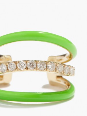 YVONNE LÉON Diamond, green enamel & 9kt gold ear cuff ~ womens luxe single earrings ~ bright ear cuffs - flipped