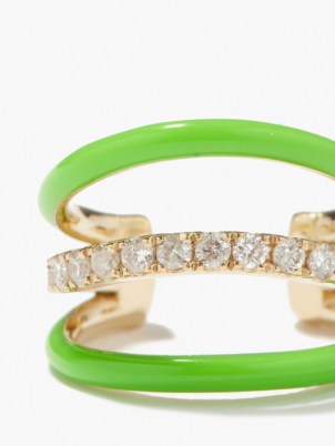 YVONNE LÉON Diamond, green enamel & 9kt gold ear cuff ~ womens luxe single earrings ~ bright ear cuffs
