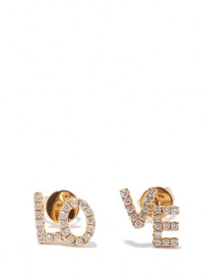 ROSA DE LA CRUZ Love Text diamond & 18kt gold earrings ~ luxe slogan studs ~ womens fine jewellery ~ stud earrings ~ diamonds