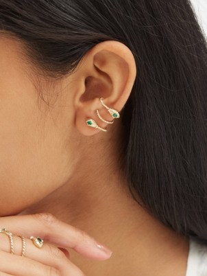 YVONNE LÉON Serpent diamond, malachite & 9kt gold earrings / womens snake themed jewellery