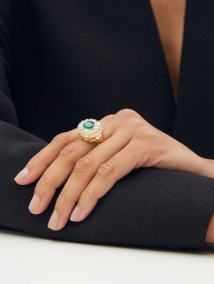 JADE JAGGER Skull diamond, emerald & 18kt gold ring ~ luxe statement rings ~ womens fine green gemstone jewellery - flipped