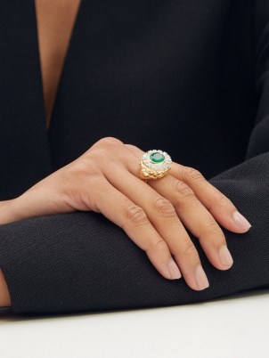 JADE JAGGER Skull diamond, emerald & 18kt gold ring ~ luxe statement rings ~ womens fine green gemstone jewellery