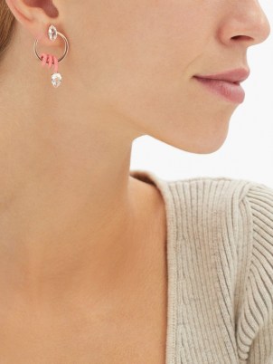 BEA BONGIASCA Vine 9kt rose-gold pink enamel hoop earrings / crystal drop hoops / womens sculptural contemporary jewellery - flipped