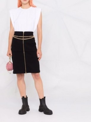 Moschino Iconic black chain-trim pencil skirt | designer zip front skirts - flipped