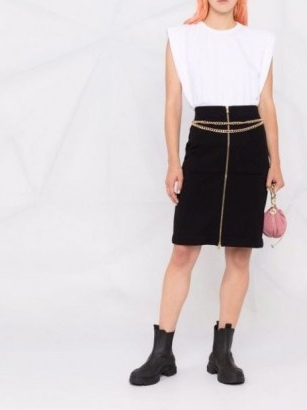 Moschino Iconic black chain-trim pencil skirt | designer zip front skirts
