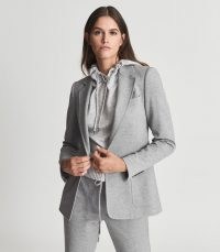 REISS NEAVE SLIM FIT JERSEY-STRETCH BLAZER GREY – womens casual tailored blazers – chic jackets