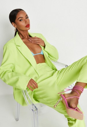 MISSGUIDED neon green co ord oversized blazer ~ women’s fashionable blazers ~ womens bright single button jackets ~ summer outerwear - flipped