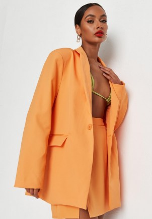 MISSGUIDED neon orange co ord oversized blazer / womens single button summer blazers / on trend jackets - flipped