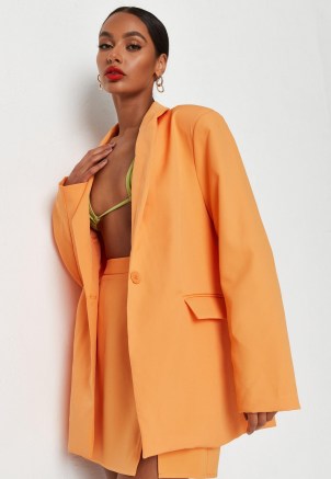 MISSGUIDED neon orange co ord oversized blazer / womens single button summer blazers / on trend jackets