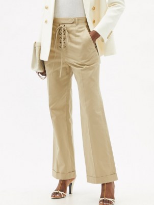 SAINT LAURENT Saharienne laced cotton-gabardine trousers in beige - flipped