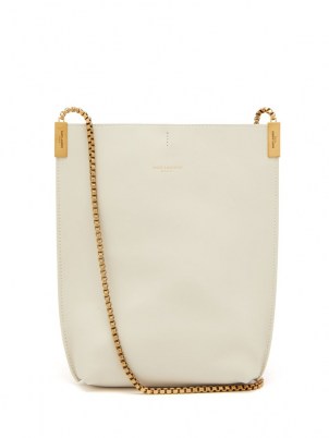 SAINT LAURENT Suzanne mini leather cross-body bag in ivory / small luxe crossbody bags / gold box-chain strap handbags