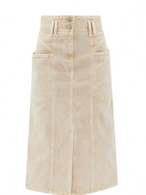 ISABEL MARANT ÉTOILE Toria front-slit beige denim midi skirt ~ A-line 70s inspired skirts ~ womens chic vintage style casual fashion - flipped