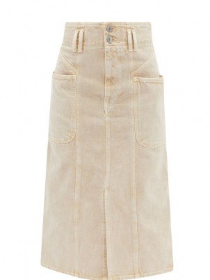ISABEL MARANT ÉTOILE Toria front-slit beige denim midi skirt ~ A-line 70s inspired skirts ~ womens chic vintage style casual fashion