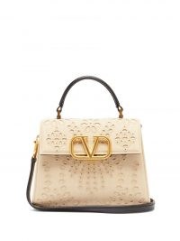 VALENTINO GARAVANI V-Sling San Gallo embroidered beige canvas bag ~ boxy designer top handle bags ~ luxe handbags