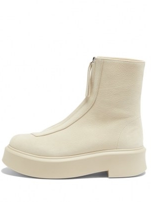 THE ROW Zip-front leather ankle boots ~ womens beige chunky sole boot ~ women’s designer footwear