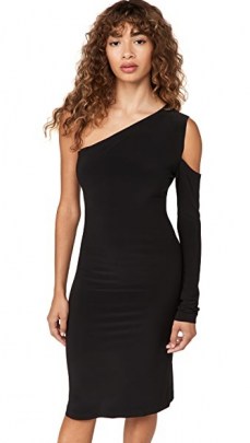 Norma Kamali One Shoulder One Sleeve Dress in Black | LBD | asymmetric party fashion - flipped