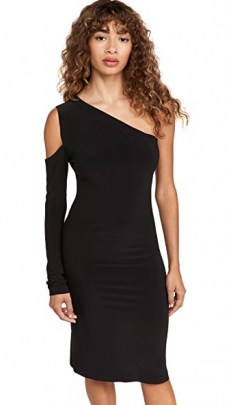Norma Kamali One Shoulder One Sleeve Dress in Black | LBD | asymmetric party fashion