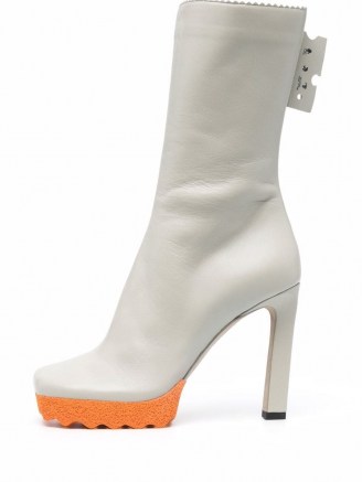 Off-White Sponge 110mm ankle boots in grey/orange ~ womens retro platform footwear - flipped
