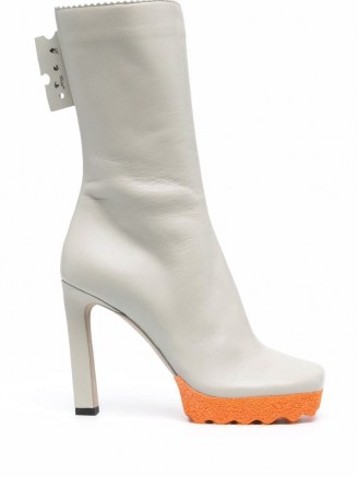 Off-White Sponge 110mm ankle boots in grey/orange ~ womens retro platform footwear