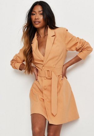 MISSGUIDED peach belted blazer mini dress / orange jacket dresses / womens on trend going out fashion - flipped