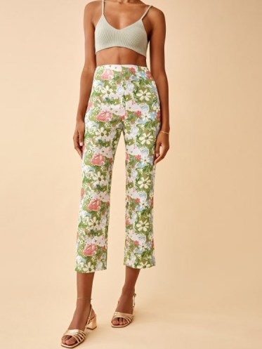 REFORMATION Pinegrove Linen Pant Summer Of Love / womens floral print crop leg trousers