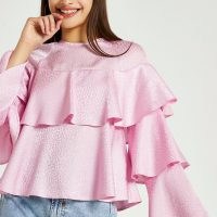 RIVER ISLAND Pink animal print ruffle blouse top / on trend ruffled blouses / womens tiered tops