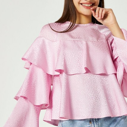RIVER ISLAND Pink animal print ruffle blouse top / on trend ruffled blouses / womens tiered tops - flipped