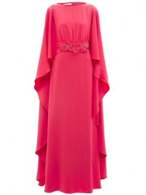 CAROLINA HERRERA Pink cape-back floral-appliqué crepe gown ~ elegant event gowns ~ womens designer occasion dresses - flipped