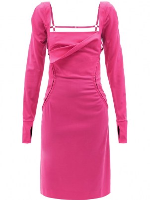 JACQUEMUS Cerro square-neck pink wool-blend twill dress ~ womens bright contemporary dresses ~ women’s edgy clothing - flipped
