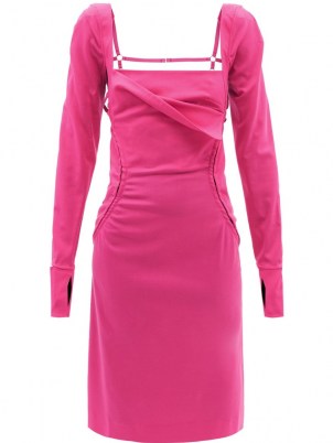 JACQUEMUS Cerro square-neck pink wool-blend twill dress ~ womens bright contemporary dresses ~ women’s edgy clothing
