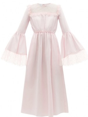 GIAMBATTISTA VALLI Pink chantilly lace-trim cotton-poplin midi dress ~ romantic wide sleeve dresses ~ flared sleeves ~ womens feminine designer fashion - flipped