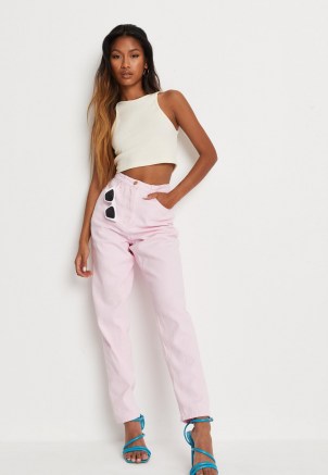 MISSGUIDED pink co ord pale wash riot jeans ~ womens on trend denim fashion - flipped