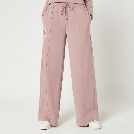 RIVER ISLAND Pink couture detail wide leg joggers ~ womens drawcord waist jogging bottoms - flipped
