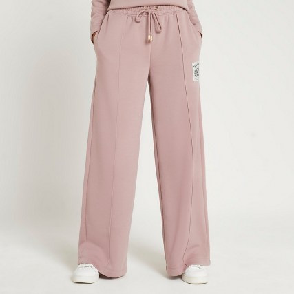 RIVER ISLAND Pink couture detail wide leg joggers ~ womens drawcord waist jogging bottoms