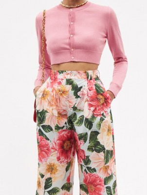 DOLCE & GABBANA Cropped pink silk cardigan ~ womens crop hem cardigans - flipped