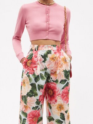 DOLCE & GABBANA Cropped pink silk cardigan ~ womens crop hem cardigans