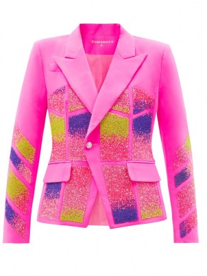 GERMANIER Pink crystal-embellished upcycled twill blazer ~ womens glamorous bead covered blazers ~ women’s bright jackets - flipped