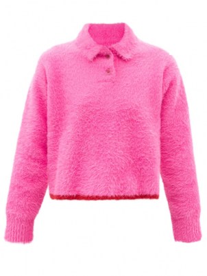 JACQUEMUS Neve pink point-collar textured sweater ~ womens bright fluffy collared jumpers