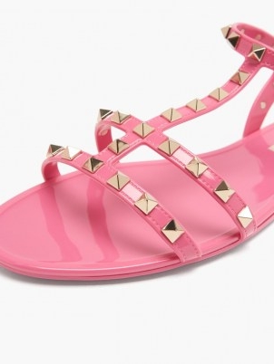 VALENTINO GARAVANI Rockstud jelly flat sandals in pink ~ strappy stud covered summer flats