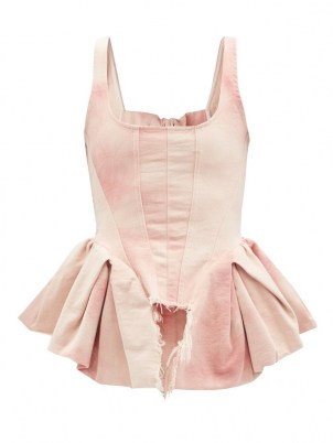 MARQUES’ALMEIDA Pink tie-dye peplum-side organic-cotton corset top | fitted bodice flared hem tops - flipped