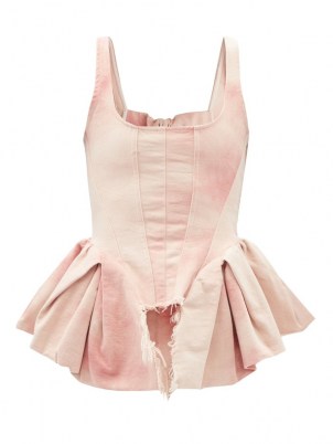 MARQUES’ALMEIDA Pink tie-dye peplum-side organic-cotton corset top | fitted bodice flared hem tops