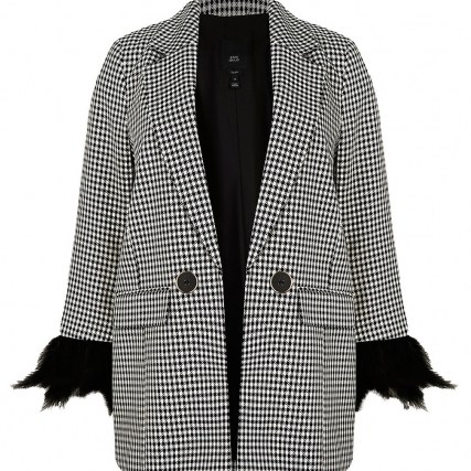 RIVER ISLAND Plus black tailored feather cuff blazer ~ womens checked on trend plus size blazers ~ women’s fashionable jackets - flipped