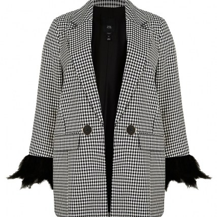 RIVER ISLAND Plus black tailored feather cuff blazer ~ womens checked on trend plus size blazers ~ women’s fashionable jackets